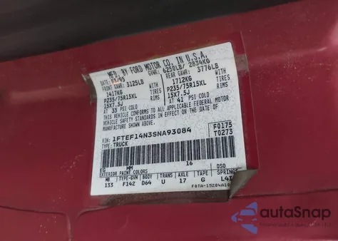 1995 Ford F150 из США, поврежденный, VIN 1FTEF14N3SNA93084